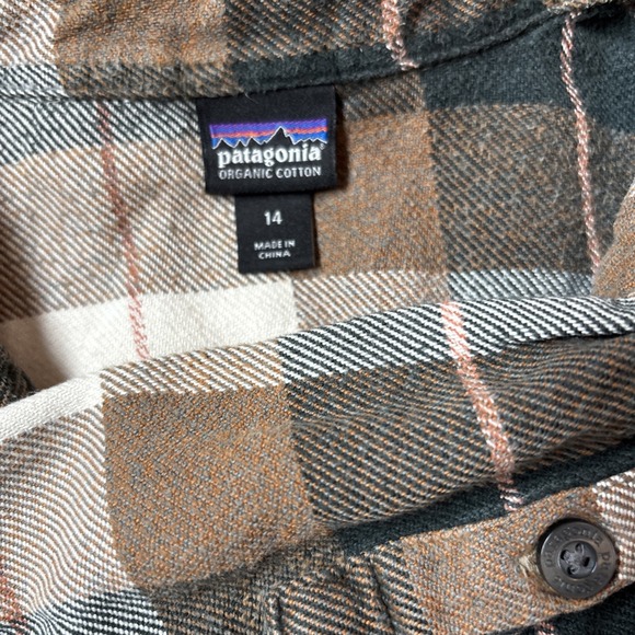 Patagonia Womens Fjord Flannel Shirt Sz 14 L Brown Pink Plaid Cotton Midweight - Picture 3 of 5